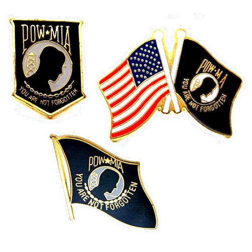 Artisan Owl Officially Licensed Set of 3 POW MIA and USA Flag Lapel Hat Pin Marines Army Navy Air Force Military