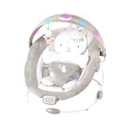 Ingenuity InLighten Baby Bouncer Infant Seat with Light Up -Toy Bar, Vibrations, Tummy Time Pillow & Sounds, 0-6 Months Up to 20 lbs (Twinkle Tails Bunny)