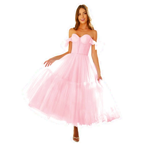 Off Shoulder Prom Dress Women's Puffy Tulle Sweetheart Tea Length Ball Gown Formal Evening Party Dress