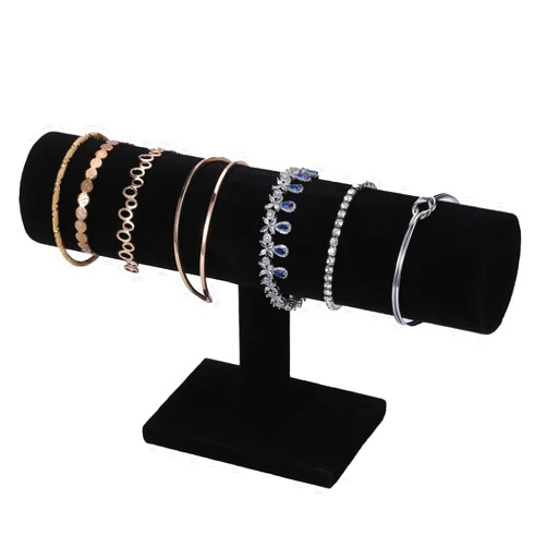 RQQM Jewelry Bracelet Storage Display Chain Watch T-Bar Rack Organizer Hard Stand Holder Jewelry Display Bracelet Display Velvet Black