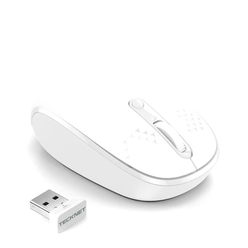TECKNET Wireless Mouse for Laptop, 2.4G Quiet Computer Mouse with USB Receiver, 4 Buttons Portable Cordless Mice for Chromebook, Laptop, PC, Mac, 800/1200/1600 DPI - White
