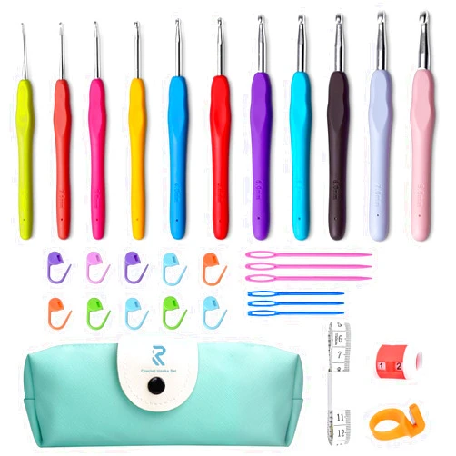 Buylorco Crochet Hooks 11 Size Crochet Hook Set with Soft Handle and Case Crochet Needle Kit for Beginners Knitting Needle Kit Yarn Crochet Kit 2mm(B) to 8mm(L)