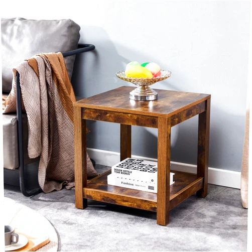 HAOHAOLIFE Modern Simplistic Style End Table with 1 Shelf, 17.7 Inch Square Side Table with Wooden Frame, Space Saving Nightstand for Living Room, Bedroom, Kitchen, Office (Rustic Brown)