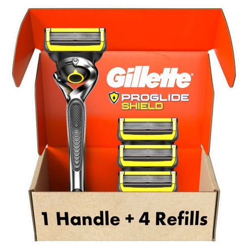 Gillette ProGlide Shield Men's Razor Handle + 4 Blade Refills, Holiday Gifts for Men