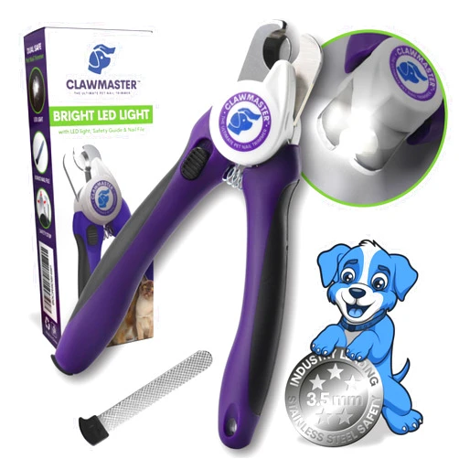 ClawMaster's LED Dog Nail Clipper - Safe and Easy Trimming with Illuminating Light - Safety Guard to Avoid Over Cutting Toenails - Sharp Blades - for All Size Dogs & Cats - Includes Nail File
