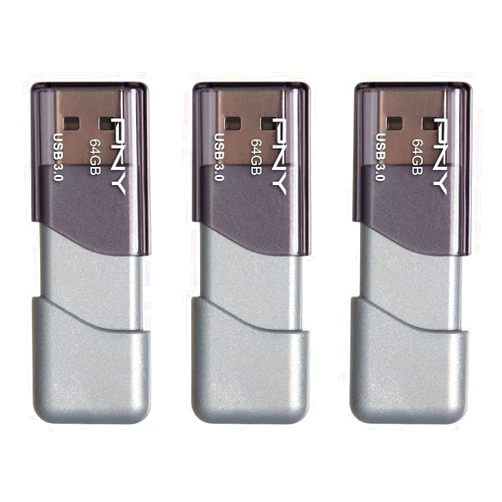 PNY 64GB Turbo Attaché 3 USB 3.0 Flash Drive,Grey (Pack of 3)