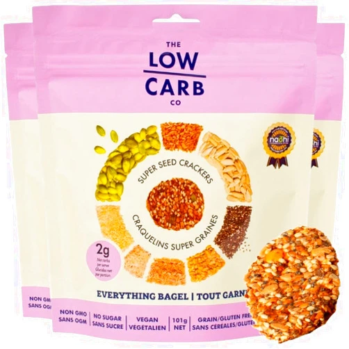 The Low Carb Corp The Low Carb Co Super Seed Crackers, Gluten Free and Keto Friendly Healthy Snacks, Vegan, Zero Sugar, Paleo and Diabetic Friendly, Nut Free, High Protein Crackers with Fibre - Everything Bagel 3 Pack 10.69oz