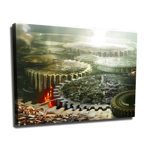 OushOp City on Steampunk Gears Poster Office Canvas Classroom Wall Art Modern Living Room Bedroom Art Decoration (Unframed,08×12inch)