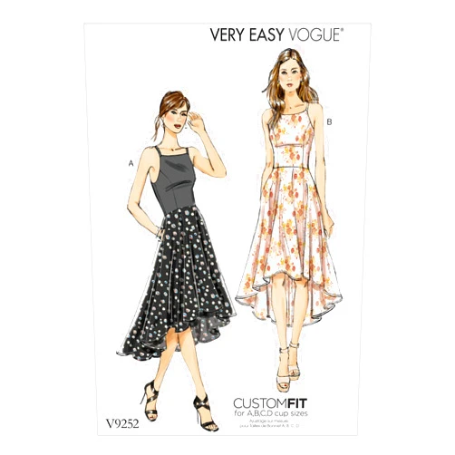 Vogue Patterns Misses' Princess Seam High-Low Dresses with Pockets, 6-8-10-12-14, Red