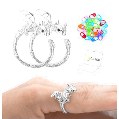 Juszok 2Pcs Crochet Tension Ring for Fingers Crocheting 30Pcs Crochet Stitch Markers for Knitting Stitch Locking Markers Clips Dragon Yarn Guide Knitting Tension Rings for Crocheting with Box