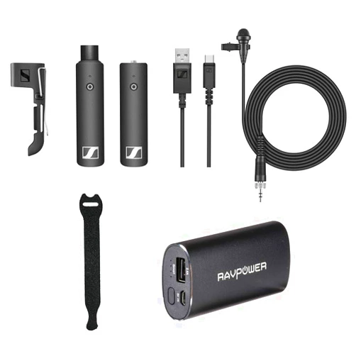 Sennheiser XSW-D LAVALIER SET Wireless Microphone with RAVPower Luster 6700mAh Charger & Fastener Straps 10-Pack Bundle