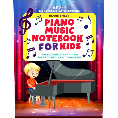 Bright Minds Books Blank Sheet Piano Music Notebook for Kids: Wide Grand Staff Paper Easy for Begining Composers 100 Pages | 8.5