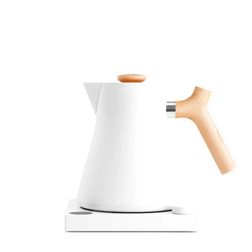 Fellow Corvo EKG Electric Tea Kettle-Electric Pour Over Coffee and Tea Pot-Quick Heating Electric Kettles-Temperature Control & Built-In Brew Timer-Matte White with Maple Handle-0.9 Liter