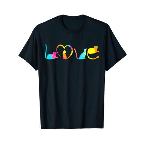 Feline Animal Lover Introvert Cat Apparel LOVE Cats Colorful Watercolor Decoration Cute Cat Toy T-Shirt