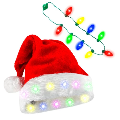 AndTree Santa Hat and Colorful Lights Necklace Xmas Costume Christmas