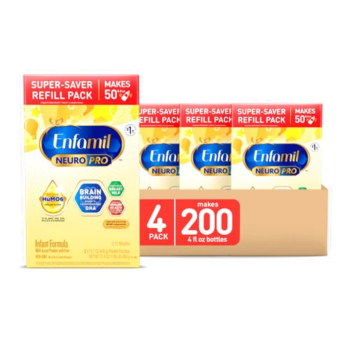 Enfamil NeuroPro Baby Formula, Infant Formula Nutrition, Triple Prebiotic Immune Blend, 2'FL HMO, & Expert-Recommended Omega-3 DHA, Perfect Choice for Baby Milk, Non-GMO, Refill Box, 31.4 Ounces (Pack of 4)