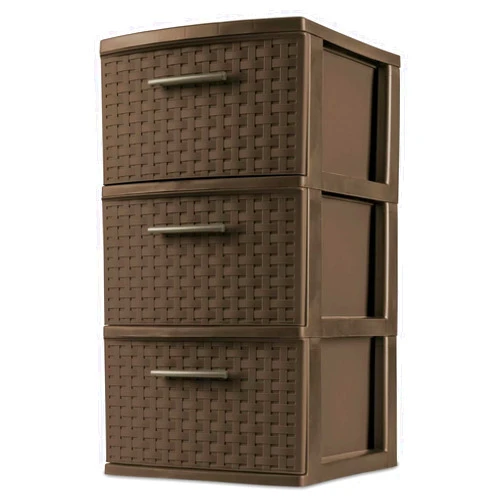 KnoRRS 3-Drawer Wide Weave Design Storage Tower, Espresso Frame & Drawers w/Driftwood Handles, Brown, Case of 1 (Espresso)
