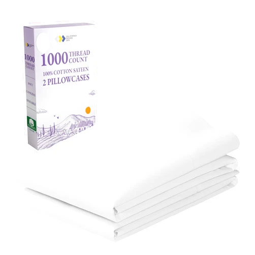 California Design Den 1000 Thread Count, Soft & Smooth, 100% Cotton Sateen Weave, Hotel-Quality, Set of 2 Classic Style White King Pillow Cases Fits King Size Pillows