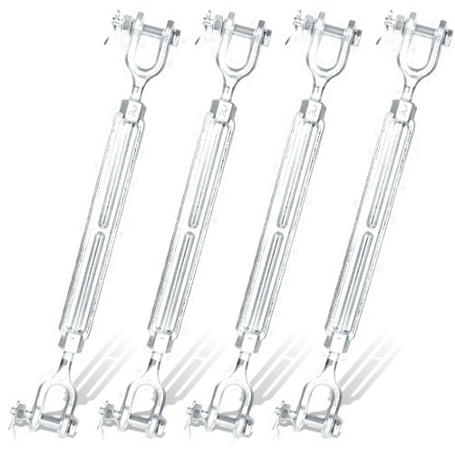 Pelopy 4 Pack Jaw and Jaw Turnbuckle 3/8 x 6 Inch Stainless Steel Turnbuckle M10 Hot Dipped Galvanized Steel Turnbuckle Heavy Duty 1200 lbs Working Load Limit Turnbuckle Hook for Wire Rope Cables
