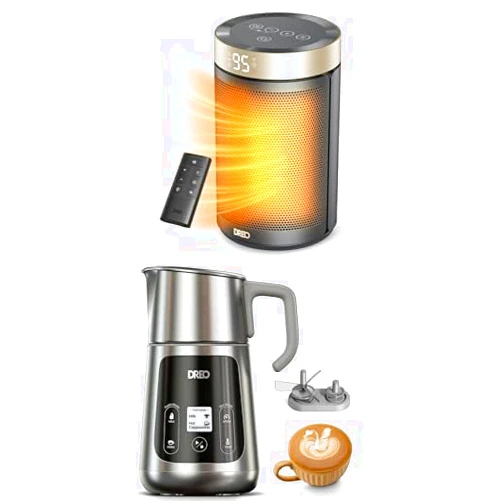Dreo Bundle of Space Heater, Portable Electric Heaters for Indoor Use with Thermostat, Digital Display&Dreo BaristaMaker Milk Frother, All-in-1, 27oz/800ml Electric Foam Maker