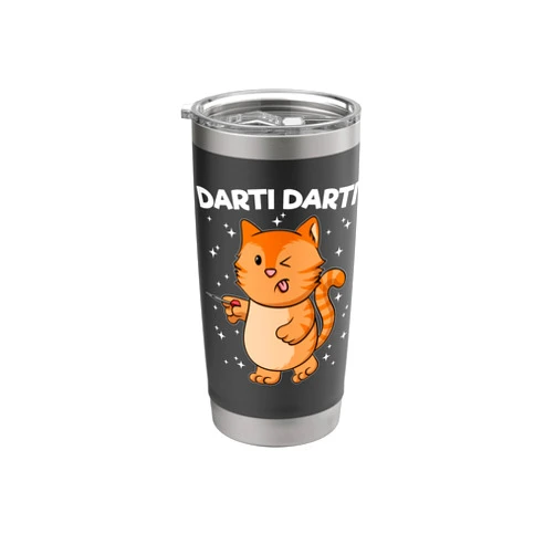 Lustige Fdarts Spieler Einhorn Sprüche Geschenke Darti Darti Cat Dart Player Dart Playing Cat Darts Stainless Steel Insulated Tumbler