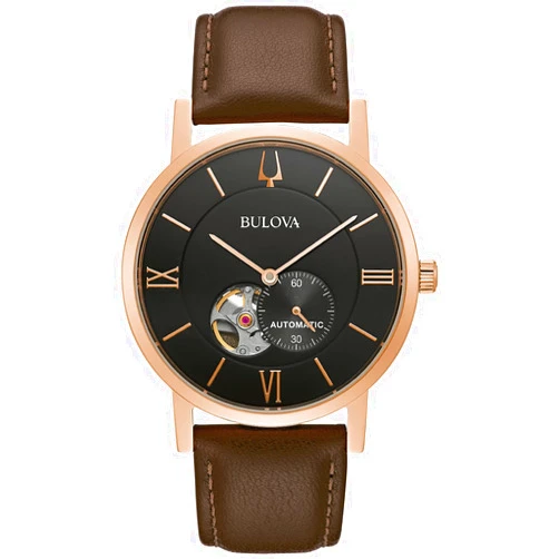 Bulova Men's Classic Dress 3-Hand 21- Jewel Automatic Watch, 42 Hour Reserve, Hack Feature, Sub-Second Hand, Open Aperture Dial, Exhibition Case Back, 42mm