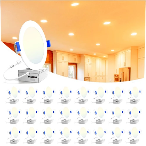 VOLISUN 24 Pack 6 inch Recessed Lighting, 5CCT LED Recessed Light with Junction Box, 2700K-5000K Selectable, 13W Eqv 120W, 1080LM Dimmable Canless Wafer Downlight, LED Ceiling Light ETL Certificated