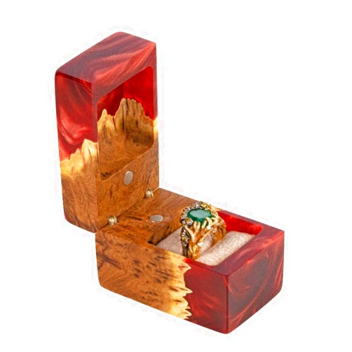 RWA resinwood.art ACCORD - Resin & Wood Engagement Box for luxury rings, Unique Resin ring holder for Proposal, Wedding, Luxury Wooden Gift Ring Box Display (Ruby Red, single ring box)