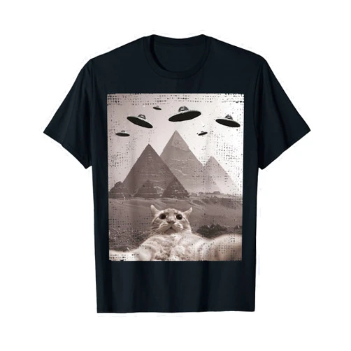 Ufo Alien Gifts for men and women Cat Meme Cat UFO Meme - Funny Cat Selfie with UFOs T-Shirt