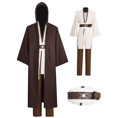 Zngewcv Mens Anakin Skywalker Cosplay Costume Jedi White Tunic Hooded Cloak Robe Knight Uniform Suit Halloween Outfit