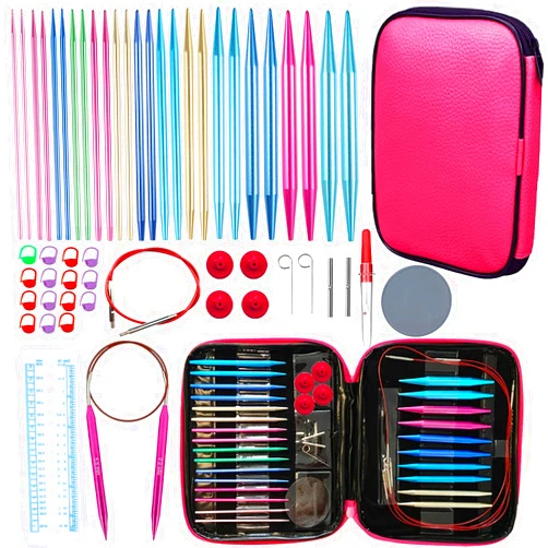 Mdoker 13 Pairs of Aluminum Circular Knitting Needles Set w/Case Interchangeable Knitting Needle with Accessories Circular Knitting Needles Size 2.75mm-10mm for Brginner & Experienced Knitting Lovers