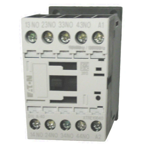 Eaton / Moeller DILA-40 4 pole control relay with a 24 volt AC coil. Comes with 4 N.O. base contacts, rated for 16 AMPS and mounts on standard 35mm DIN rail