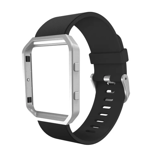 Simpeak Sport Band Compatible with Fitbit Blaze Smartwatch Sport Fitness, Silicone Wrist Band with Meatl Frame Replacement for Fitbit Blaze Men Women, Large, Black Band+Silver Frame