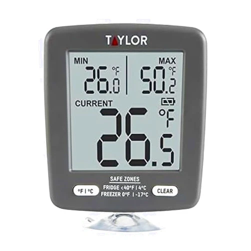 Taylor LCD Display Digital Kitchen Refrigerator/Freezer Kitchen Thermometer Min/Max on Display, 2 inch display, Gray, 1 Count (Pack of 1)