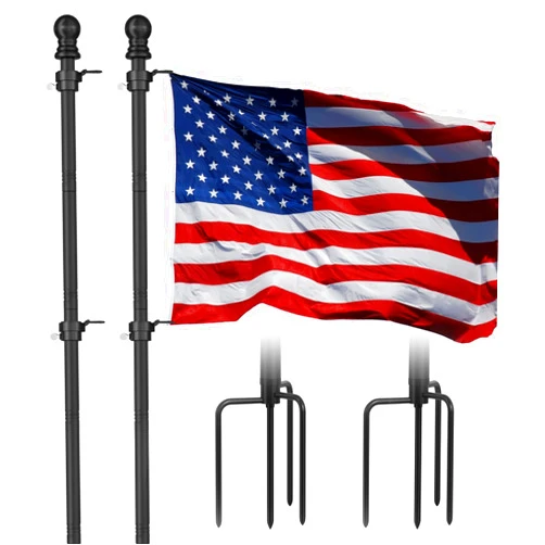 IIOPE 10FT Flag Pole for Outside House,Resist Wind Reinforcement Patent,Larger Bottom Tube,Thick Rust-Proof in Ground Flagpole Kit for Yard,Garden | Black (2 Packs,No Flag Included)