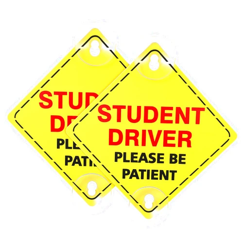 Frienda 2 Pieces Student Driver Signs for Car Window Please Be Patient car New Student Driver Signs Stickers with Suction Cups Student Driver Window Cling Beginner Rookie Car Signs, 5 x 5 Inch