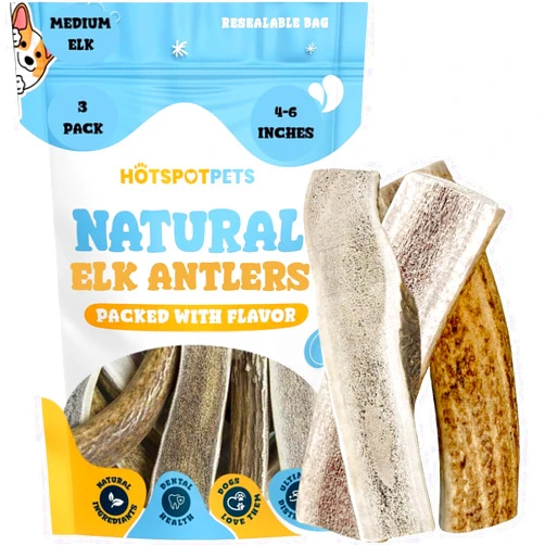 hotspot pets Split Elk Antlers for Dogs - 4-6 Inch Long Dog Chews,(3 Pack) Naturally Shed Elk Antler Bone for Medium Breed Aggressive Chewers - Made in USA - No Chemicals or Preservatives