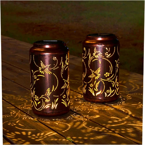 GIBMIDSER 2 Pack Hummingbird Solar Lanterns Outdoor Hanging Lantern Lights,Hollowed-Out Metal Decor Lantern,Graceful Decoration for Patio,Yard,Landscape,Walkway.