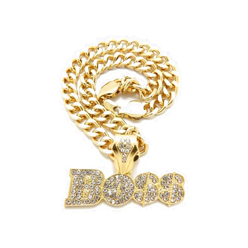 NYFASHION101 Stone Stud Boss Dollar Sign Pendant with 11mm Cuban Chain Necklace
