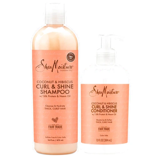 SheaMoisture Shea Moisture Shampoo & Conditioner Set – Curl & Shine, Coconut & Hibiscus Hair Care Formulas for Moisturizing & Defining Thick, Curly Hair (2 Piece Set)
