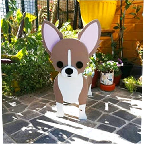 Qfauto JKMXBX Dog Planter Plant Pots, Animal Shaped Barrel Flower Pot,Dog Planters Wooden for Outdoor Plants, Cute Chihuahua Bulldog Pet Flower Pot for Indoor Outdoor Decoration (Chihuahua)
