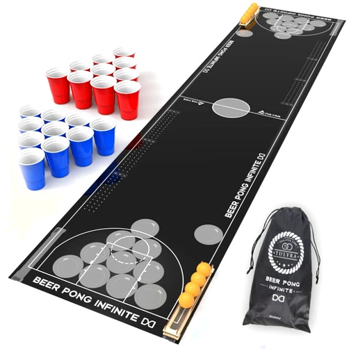 Tulyra 8 Foot Beer Pong Table Mat,Beer Pong Set,Drinking Games for Adults Party,Included Classic 8 Foot Mat and Mini Mats×2,Beer Pong Balls×12, Beer Pong Cups×24, Ball Rack,Drinking
