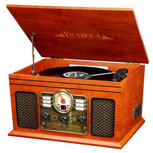 Victrola Nostalgic 6-in-1 Bluetooth Record Player & Multimedia Center with Built-in Speakers - 3-Speed Turntable, CD & Cassette Player, FM Radio | Wireless Music Streaming | Mahogany