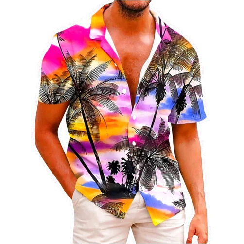 Generic Hawaiian Shirt for Men Flamingo Short Sleeve Casual Button Down Tee Shirt Summer Beach Top