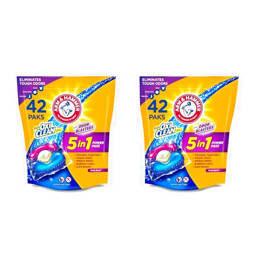 Arm & Hammer Plus OxiClean With Odor Blasters Laundry Detergent 5-IN-1 Power Paks, 42CT (Packaging may vary) (Pack of 2)