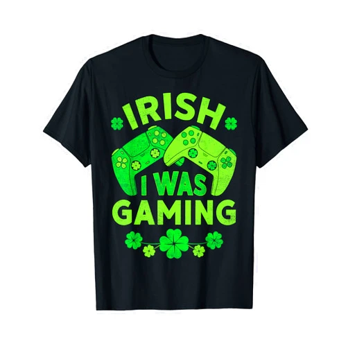 UNIDESGIFTS St Patricks Day Shirt Irish I Was Gaming Funny St Patricks Day Gamer Men Boys Kids T-Shirt