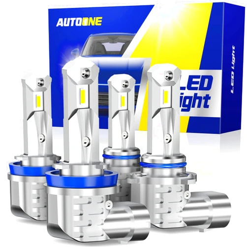 AUTOONE H11/H9/H8 9005/HB3 LED Bulbs Combo 6000K White, H11 9005 LED Lights Fog Lights Canbus, Fanless Mini Size Plug and Play, Pack of 4