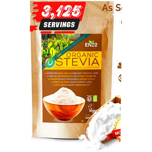 Enzo's Private Selection Organic Stevia Powder 125g (4.4oz / 3125-Servings) - Premium USDA Certified All Natural Alternative-Sweetener 320x Sugar Free Non-GMO 0 Calories Vegan No Aftertaste Kosher
