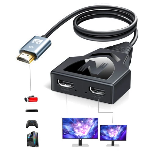 NEWCARE HDMI Splitter Adapter Cable 4K, HDMI Splitter 1 in 2 Out One Male to Dual Female Support Different Size TV Mirror Input Screen at The Same Time, 1 to 2 Way HDMI Splitter for HDMI HD, LED, LCD, TV, 3D