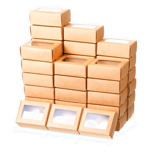 Aphumedc 100 Pcs Soap Packaging Boxes with Window, 3.55x2.4x1.2 Inch Small Kraft Soap Soap Packaging Boxes, Mini Soap Gift Boxe for Wedding, Birthday, Party, Bakery Candy Cookies Packaging, Easy to Assemble